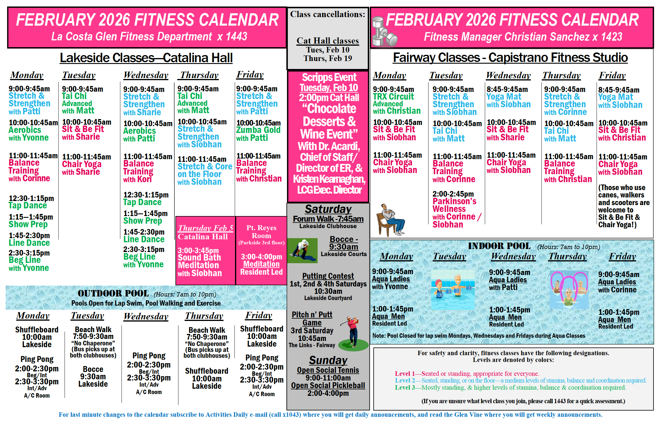 February Fitness Calendar for La Costa Glen February Fitness Calendar for La Costa Glen