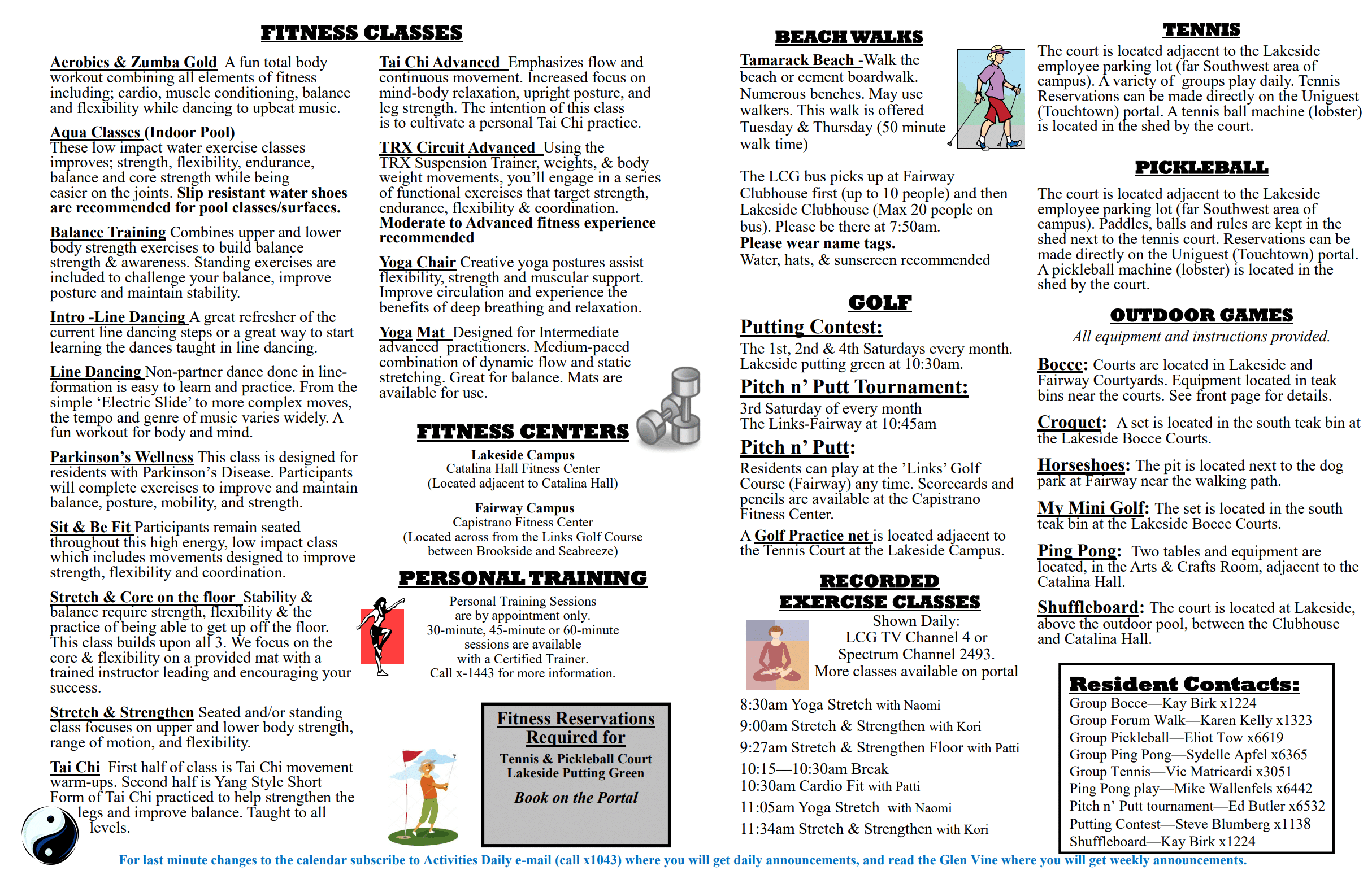 La Costa Glen March Fitness Calendar Descriptions