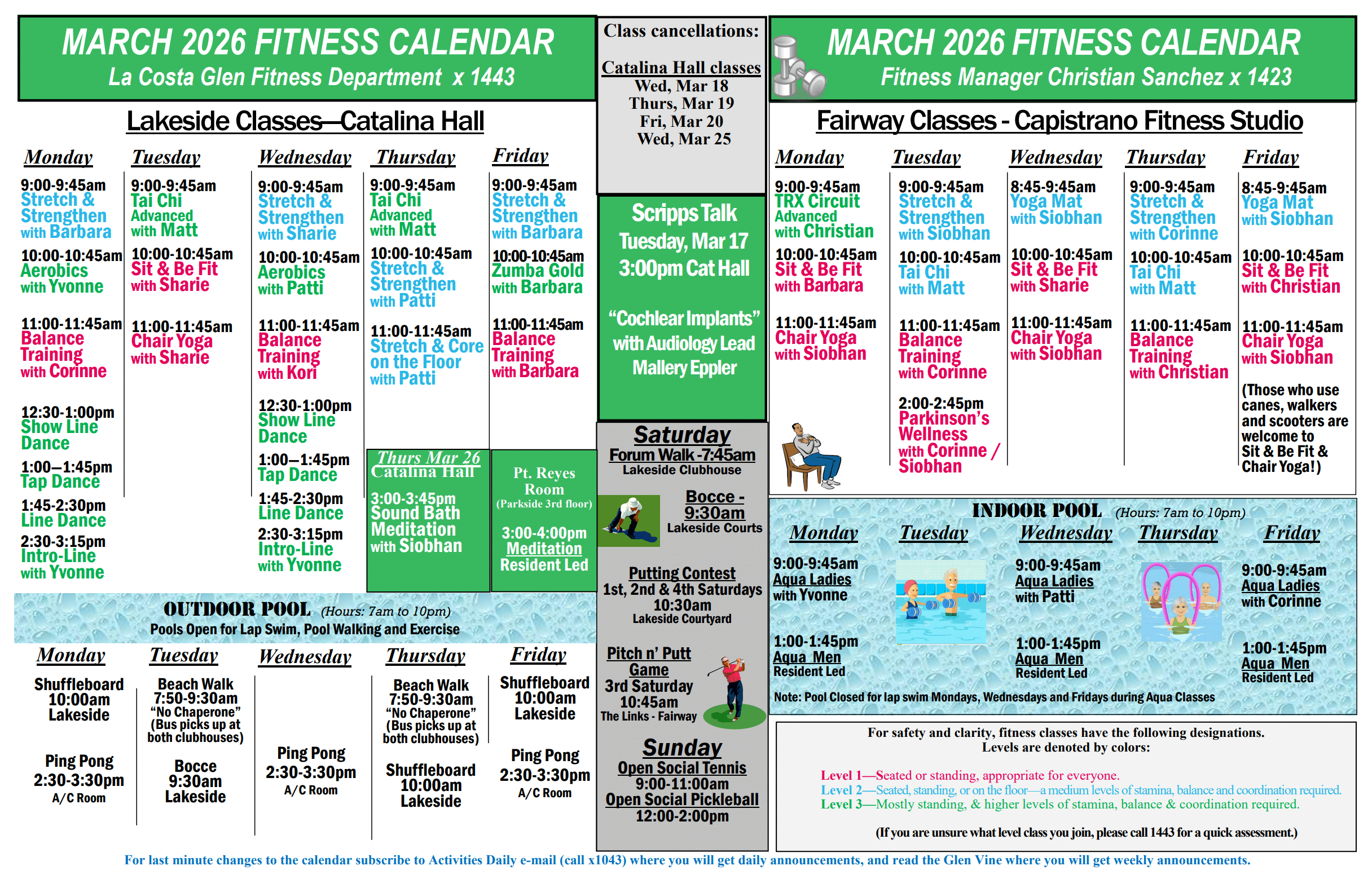 La Costa Glen March Fitness Calendar