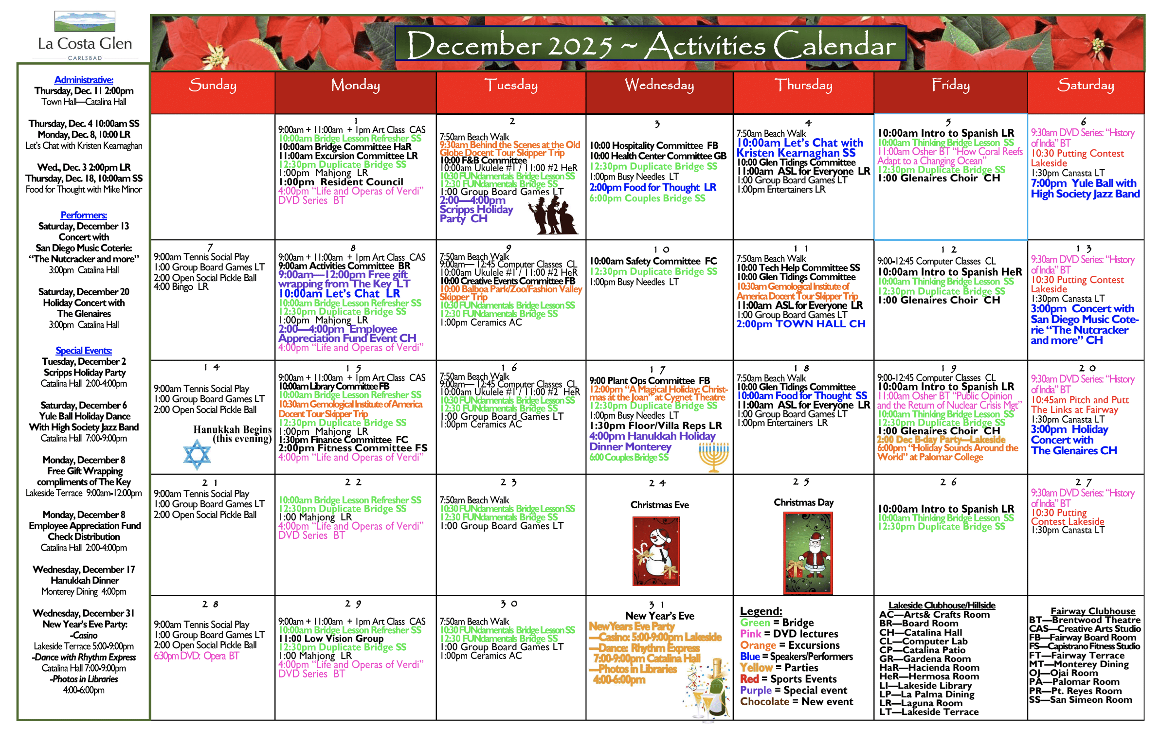 December La Costa Glen activity calendar December La Costa Glen activity calendar