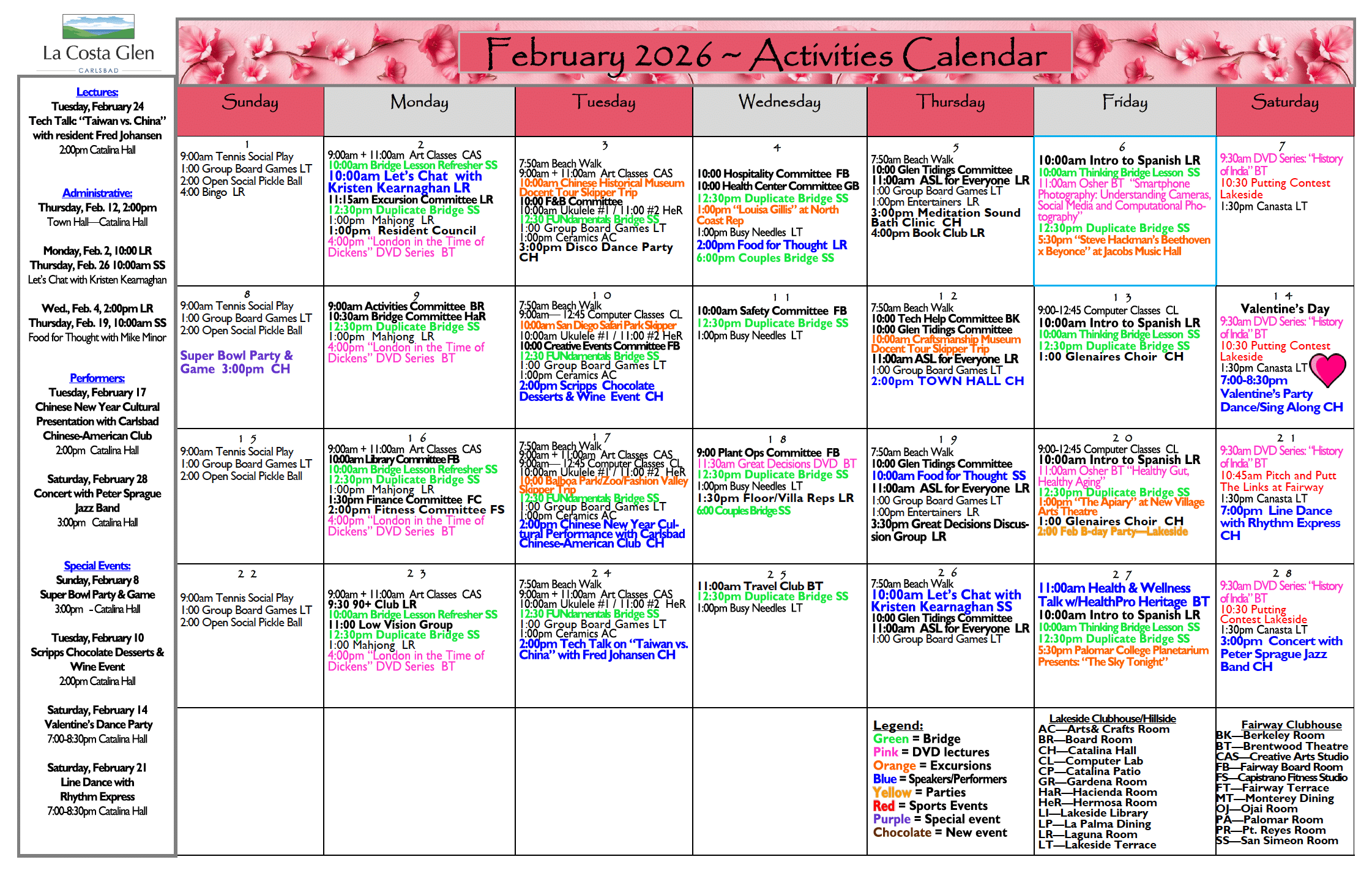 February La Costa Glen activity calendar February La Costa Glen activity calendar